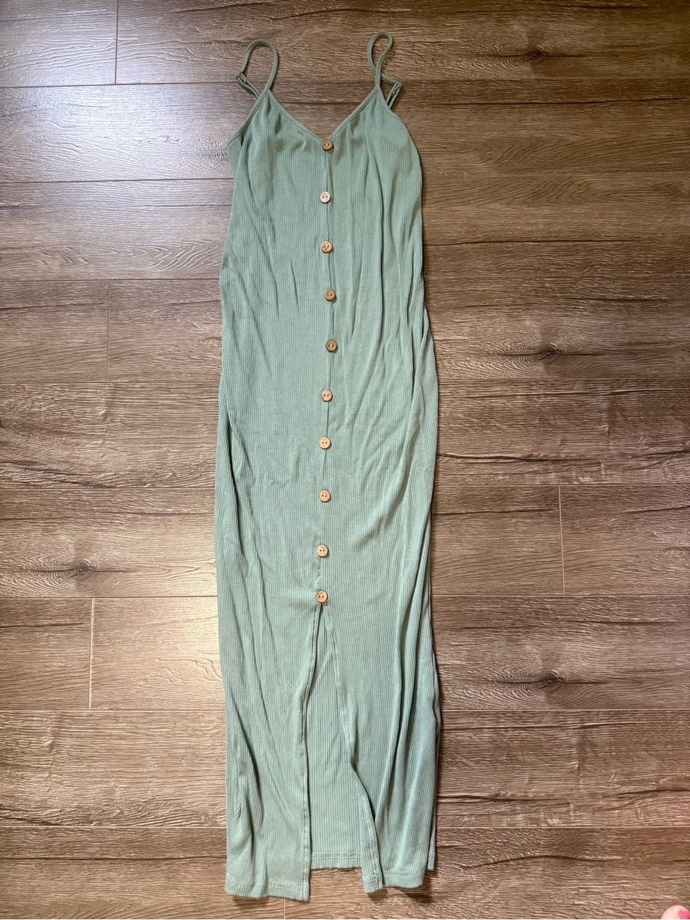 Maternity Sleeveless Button-Front Sage Green Maxi Dress